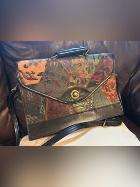 Vintage Multi-Color Embossed Leather Satchel Shoulder Bag